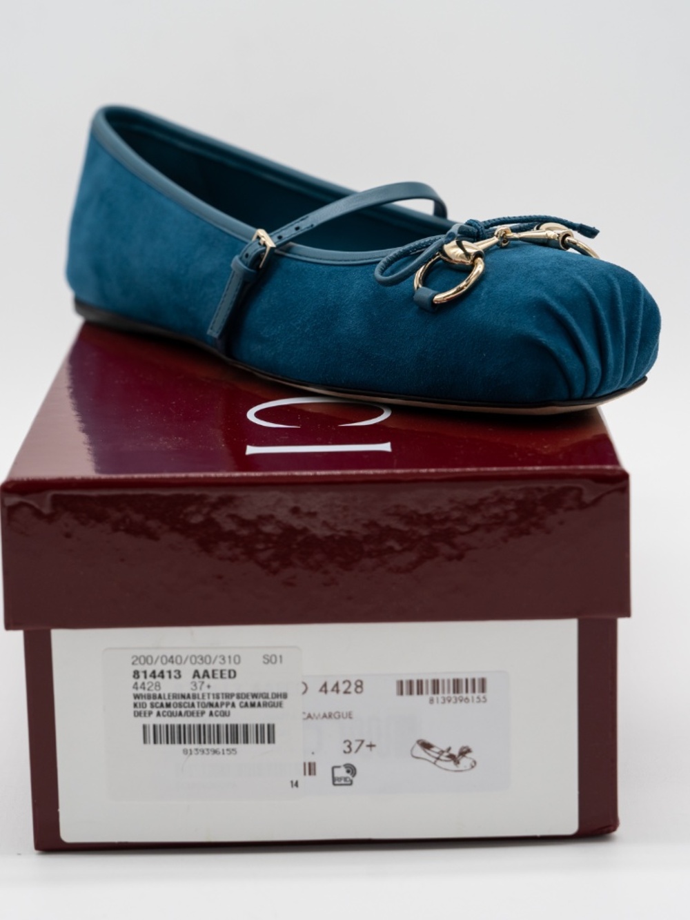 size 37.5G 7.5 US Gucci Horsebit Ballet Flats Blue Suede Mary Jane - Picture 11 of 12